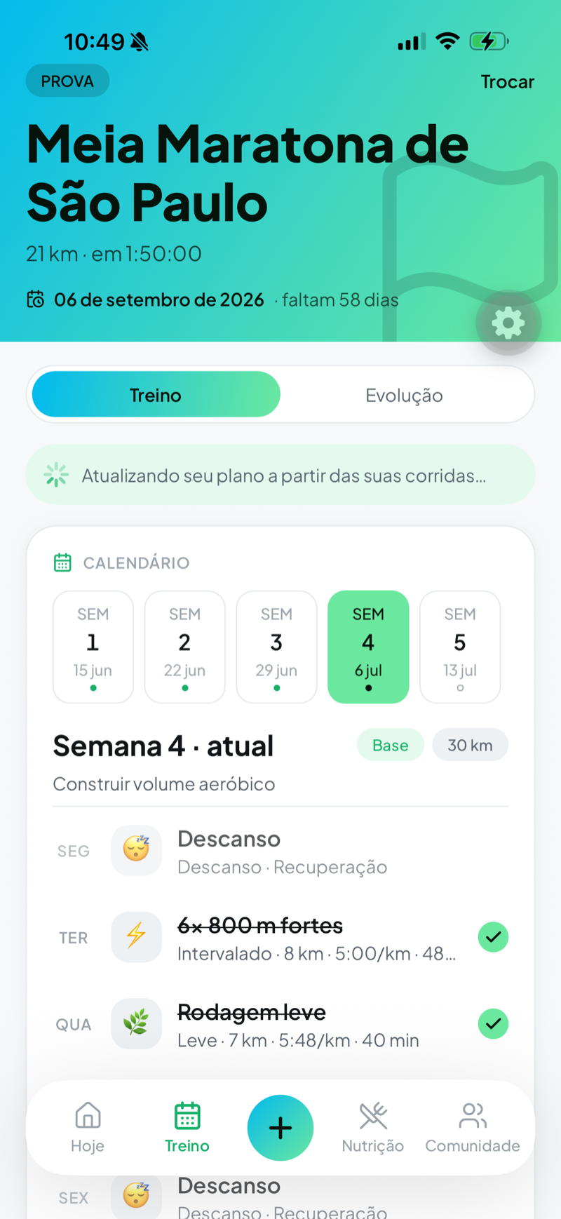 Plano de treino do TimeRun